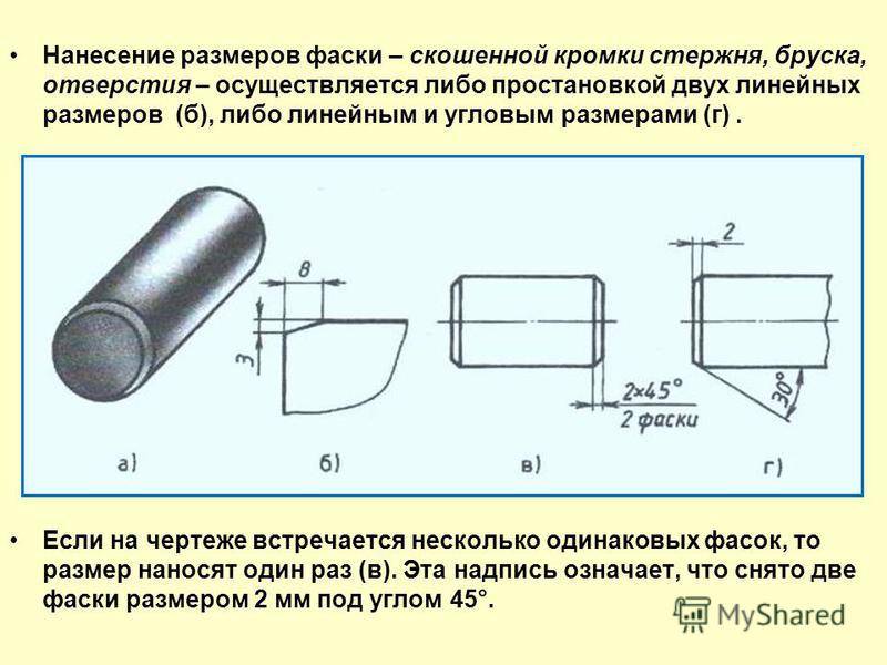 Виды фасок на чертеже