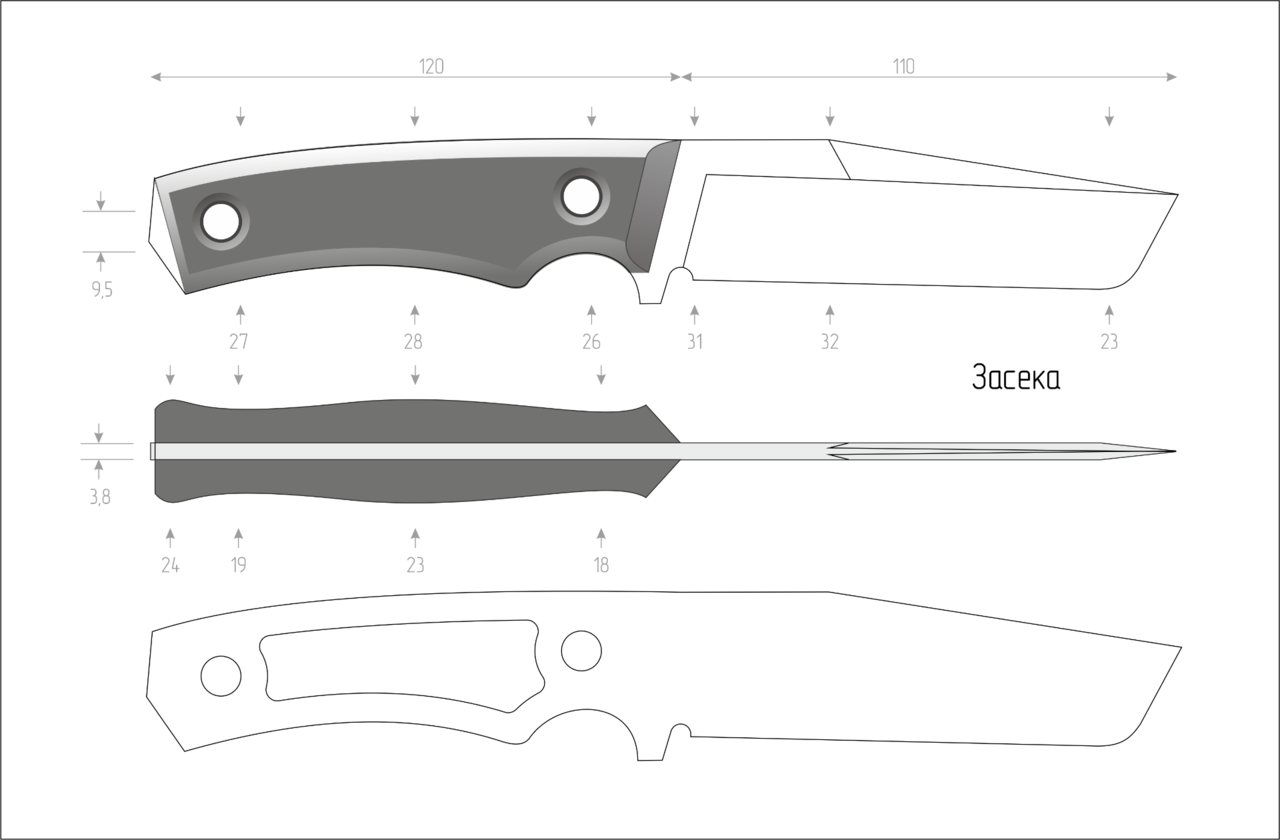 Форма рукоятки ножа чертеж. готовые чертежи популярных ножей, нюансы самостоятельного составления