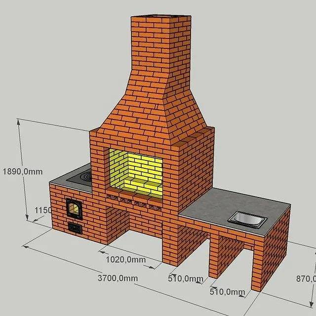 Проект мангальной зоны из кирпича с размерами