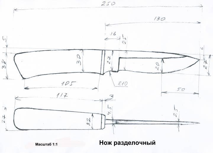 Ножик из дерева чертеж