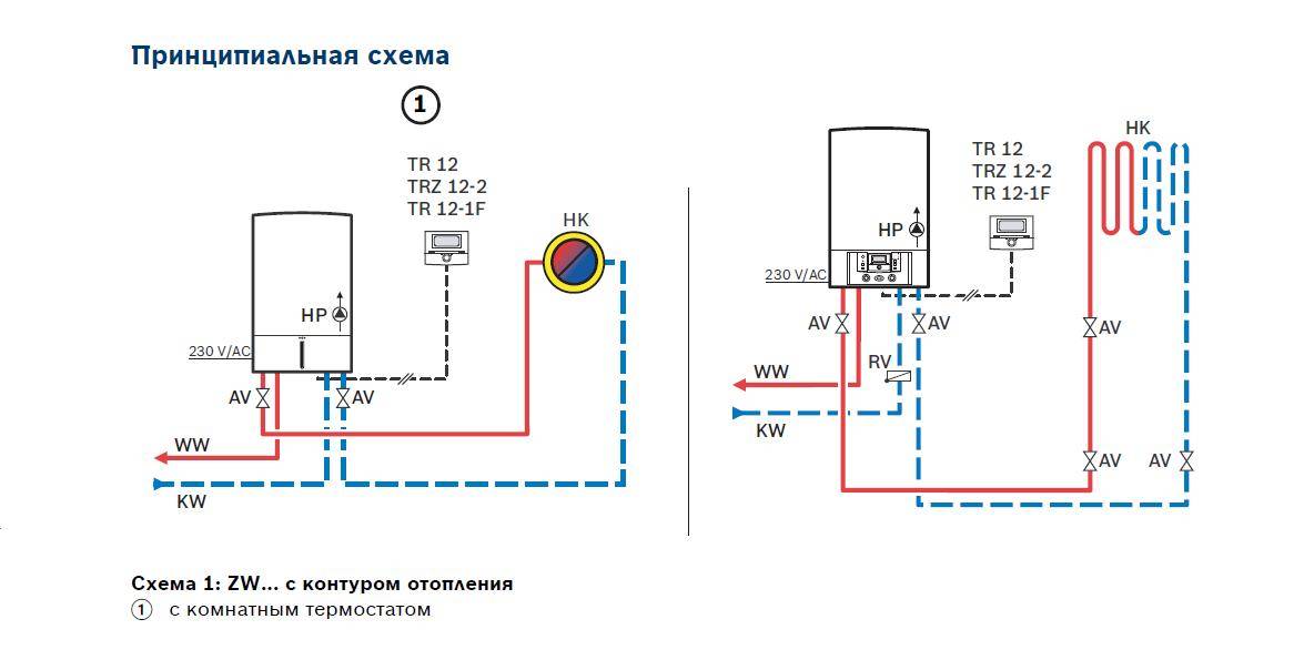 Схема подключения одноконтурного и двухконтурного газового котла с бойлером косвенного нагрева